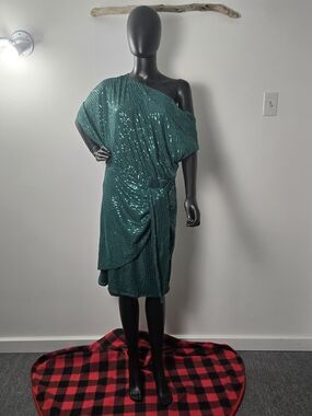 Grace Karin Emerald Green Sequin One-Shoulder Cocktail Dress